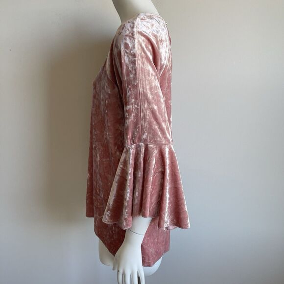 Cupio Pink Crushed Velvet Bell Sleeve Tunic Boho Top Size L Gypsy Y2K - Picture 5 of 10